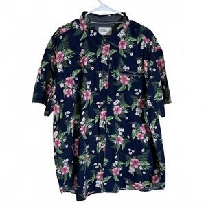 Free Planet Floral Hawaiian Shirt Mens XXXL Button Down Short Sleeve Black 3XL